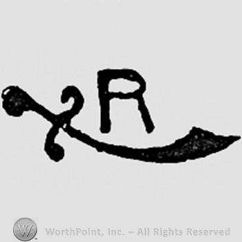 Letter R above a sword.
