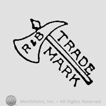 Letters R&B written on the blade and TRADE MARK written near the handle. Hatchet.