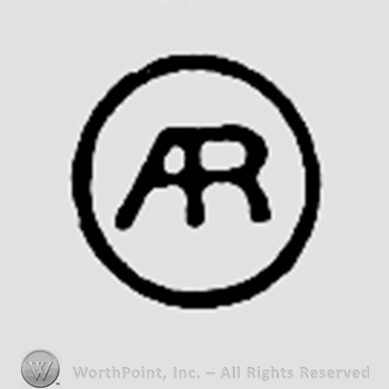 Monogram of letters A and R inside a circle.
