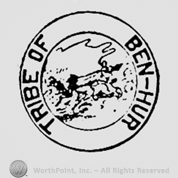 Words TRIBE OF BEN-HUR written on the edge of a plate; picture with some animals in the middle.