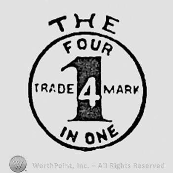 Words FOUR IN ONE TRADE MARK and numbers 1 and 4, all inside a circle.