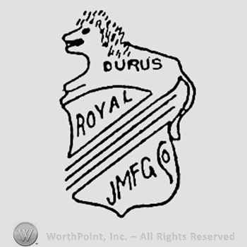 Words ROYAL JMFG CO written on a shield; lion above.