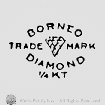 Words BORNEO DIAMONDS TRADE MARK around a diamond.