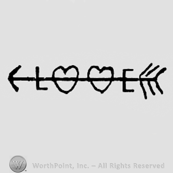 Letter L, two hearts and letter C, all pierced by an arrow.