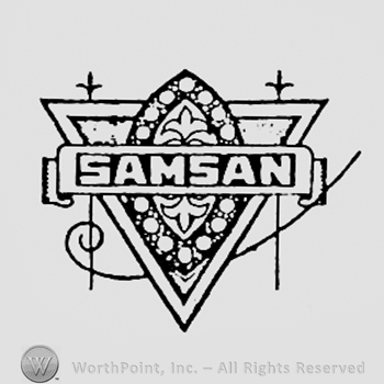 Word SAMSAN written over a triangle with two crosses.