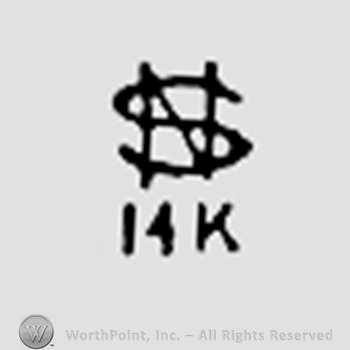 Monogram of letters S and N above 14K.