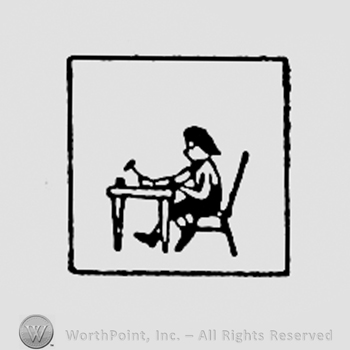 Picture of a man at table, inside a square.