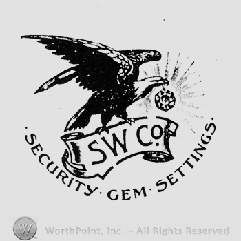 Eagle with diamond above letters SW CO and words SECURITY GEM SETTINGS.