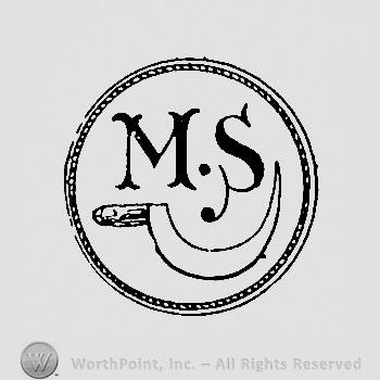 Letters M and S above a sickle, all inside a circle.