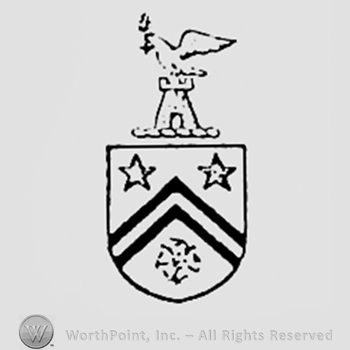 Stars and a clover on a shield; bird on a tower, above.