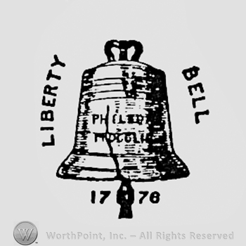 Bell and words LIBERTY BELL 1776 written one side and another.