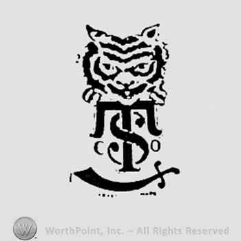 Tiger head above monogram of letters T and S.