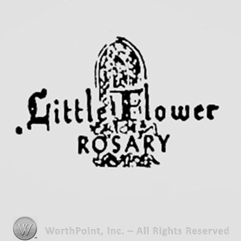 Words LITTLE FLOWER ROSARY written infront of a shield.