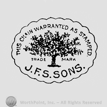 Tree above words JFS SONS, and bellow words THIS CHAIN WARRANTED AS STAMPED.
