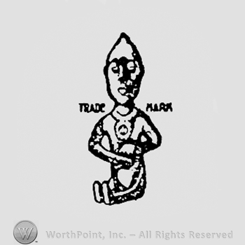 Statue of a man, and words TRADE MARK written one side and another.