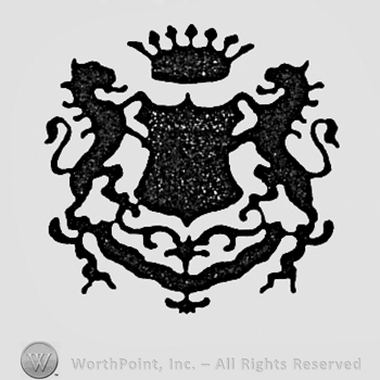 Crowned shield and two lions.