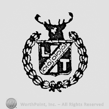 Letters L and T written on a shield with an animal head above.