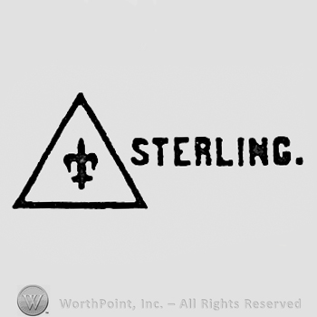 Fleur de lis inside a triangle and word STERLING on the right.