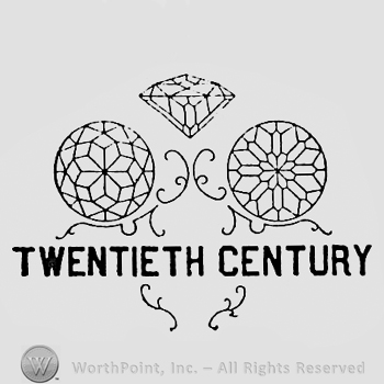 Two flowers, a diamond and words TWENTIETH CENTURY.