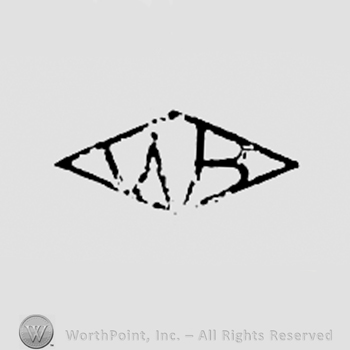 Monogram of letters W and B inside a diamond.