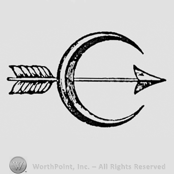 Crescent pierced by an arrow.