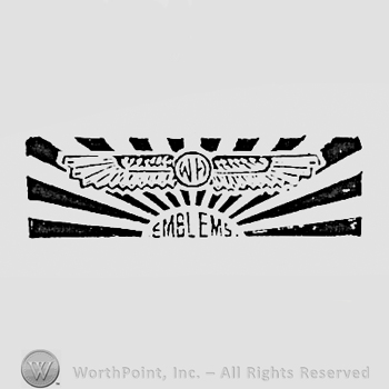 Letters W and H inside a winged circle; word EMBLEMS written bellow.