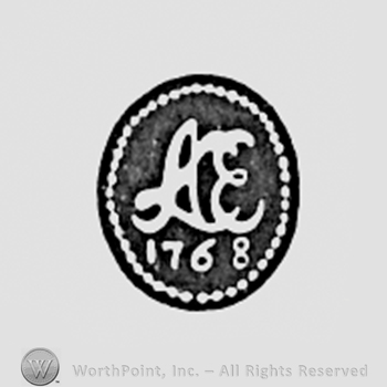 Monogram of letters KS and date 1768 inside an oval.