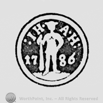 Man with rifle inside a circle;date 1786 and initials JH and AH.