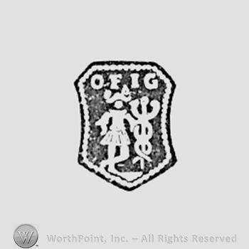 Shield shape with a warrior inside; initials O F I G written on top.