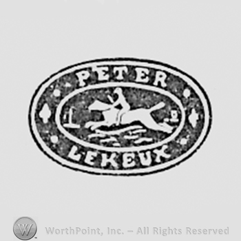 Oval with warrior and horse in the middle; Peter Le Keux written.