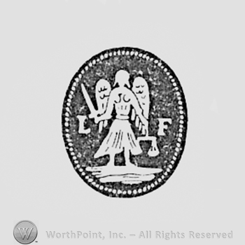 Angel with sword and initials L F .