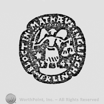 Angel with sword and date 1744 in the middle;Mathaus Englisch Werlin Bloct In written in oval.