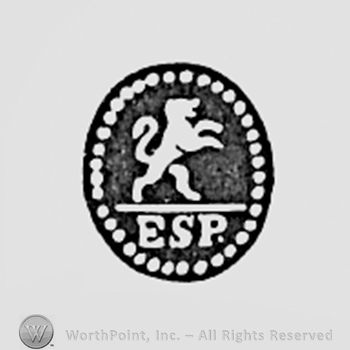 Lion inside oval and initials ESP.