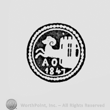 Circle with animal inside and AO 1847 written.