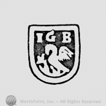 Shape similar with a swan and initials J G B.