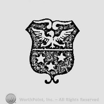 Shield shape with three stars and an eagle inside.