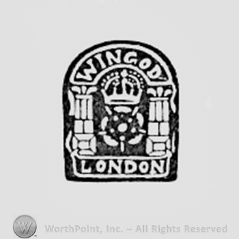 Crown between columns and words Wingod London.