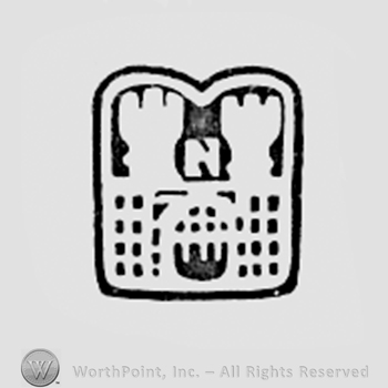 Castle shape with two towers and initial N.