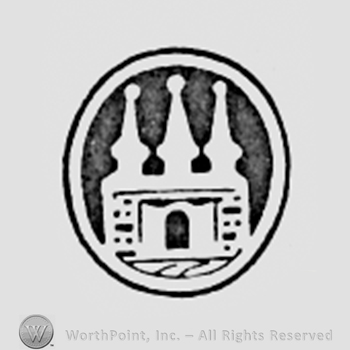 Shield shape with a castle inside.