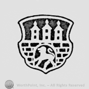 Shield shape with a castle and a lion inside.
