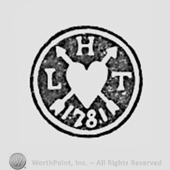Heart with two crossed arrows in the middle; date 1781 and initials L H T.