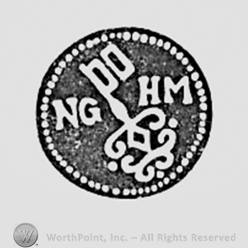 Key and letters NG HM inside a circle.