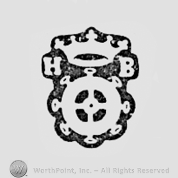 Crowned wheel and letters HB.