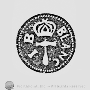 Crowned hammer, letters JB and word BLANC, all inside a circle