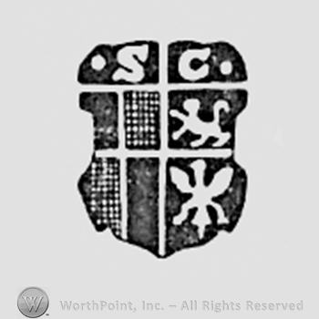 Bird, animal and letters SC on a shield.