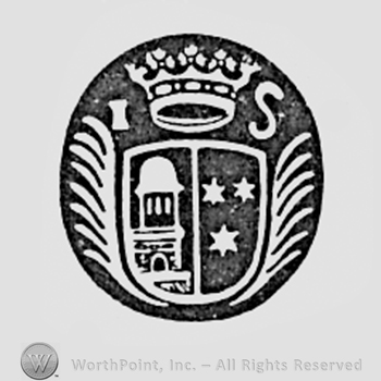 Castle and three stars on a shield; crown and letters I and S above, all inside a circle.