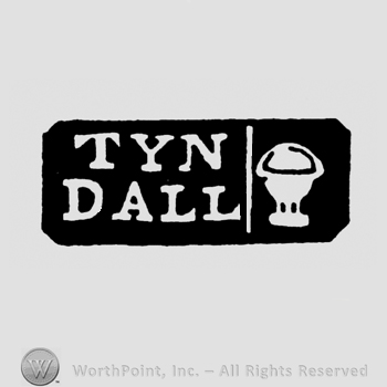 Tyndall written on two lines;a vase on the right side.