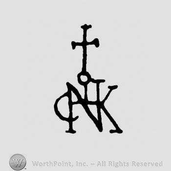 Letters CNK conjoined;cross on top.