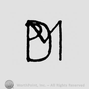Letters DM conjoined.