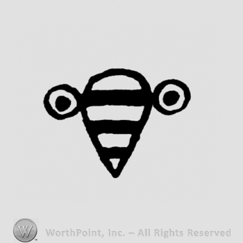 Symbol made from two circles with dots inside and a curved triangle in the middle.